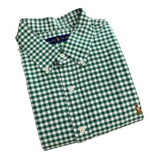 Camisa Polo R.L hombre Oxford  Cuadros verdes Claros Con Blanco Caballo Multicolor