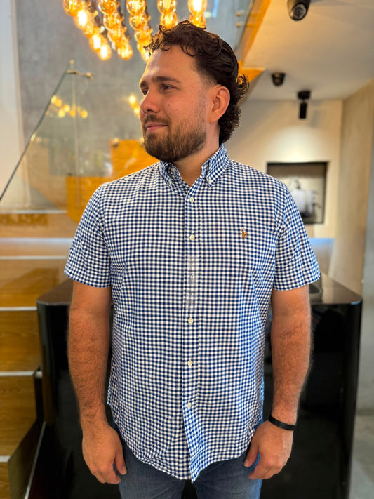 Camisa Polo R.L hombre Oxford  Cuadros Azules Caballo Multicolor