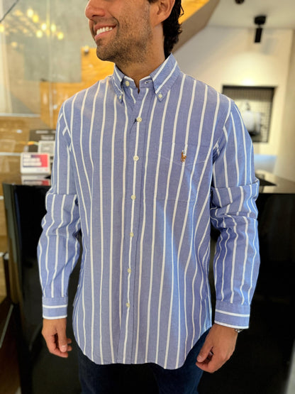 Camisa Polo R.L hombre Oxford Cuadros Rayas Azules Caballo Multicolor