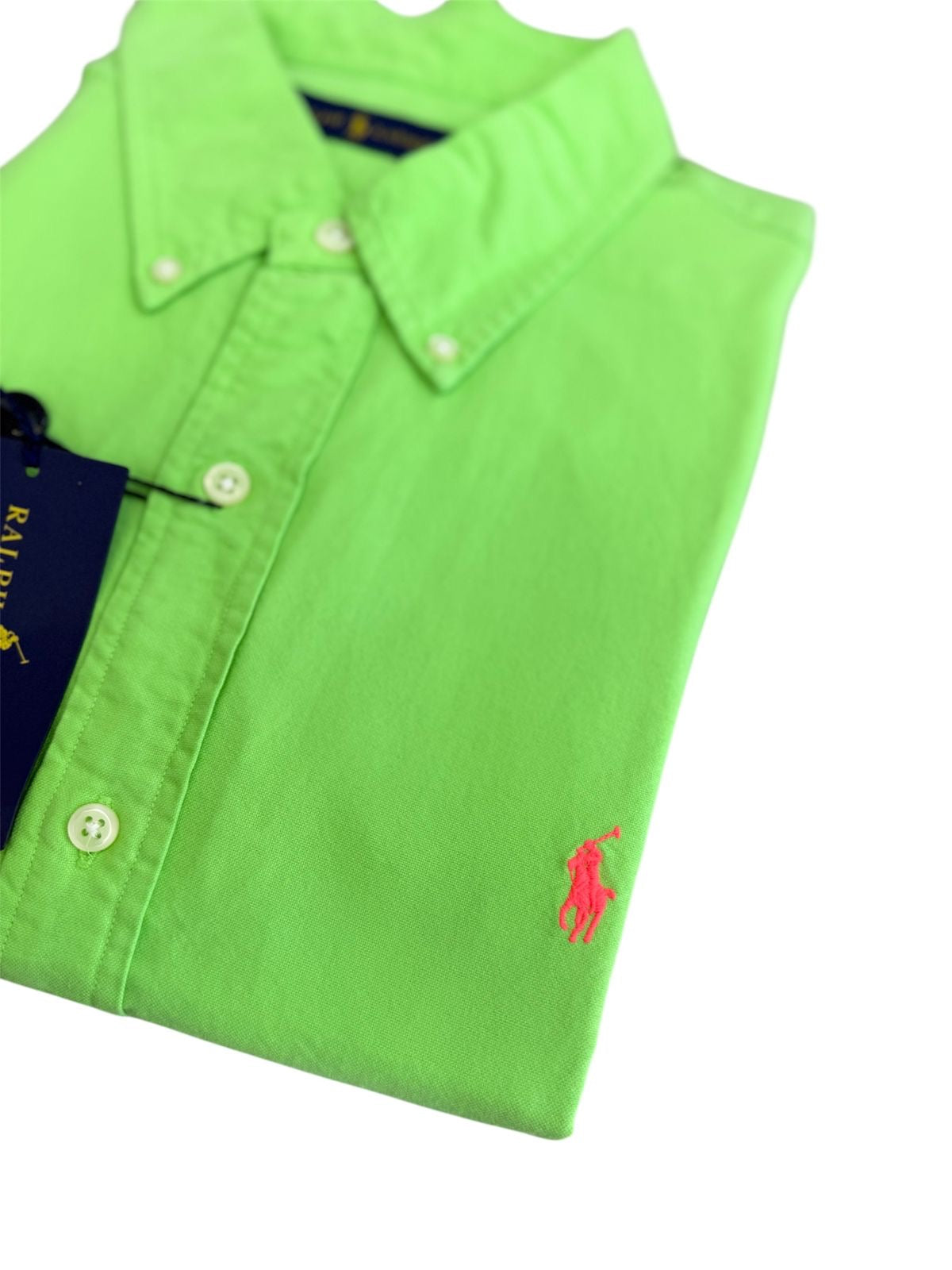 Camisa Polo R.L hombre Oxford Verde Caballo Rosado