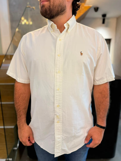Camisa Polo R.L hombre Oxford  Manga Corta Blanca Caballo Multicolor