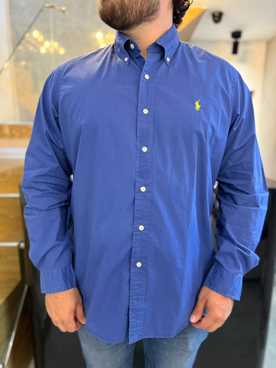 Camisa Polo R.L hombre Algodón Azul Caballo Amarrillo