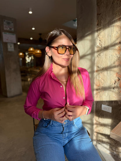 Camisa Polo R.L dama Algodón Fucsia