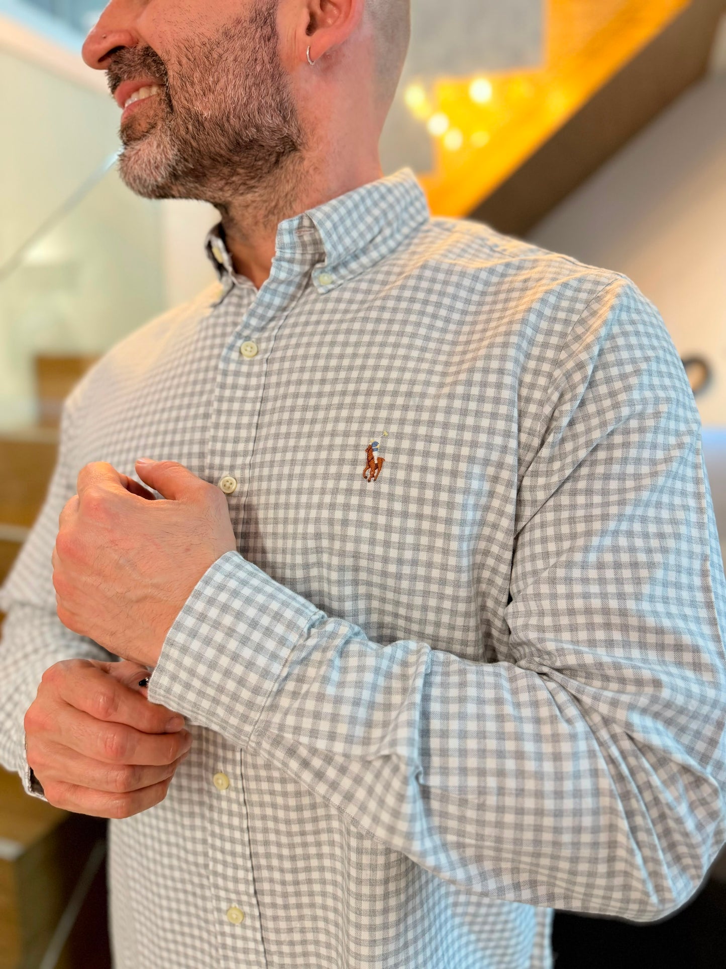 Camisa Polo R.L hombre Oxford Cuadros Grises Caballo Multicolor