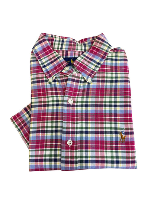 Camisa Polo R.L hombre Oxford Manga Corta Cuadros Colores Caballo Multicolor