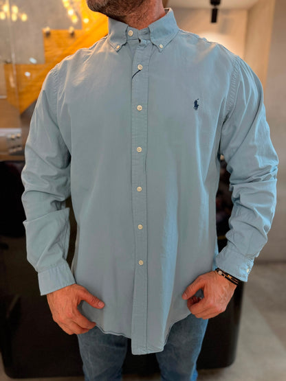 Camisa Polo R.L hombre Oxford Azul Turquesa Caballo Azul