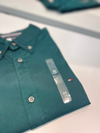 Camisa Tommy Hilfiger Algodón Slim Fit Stretch Verde