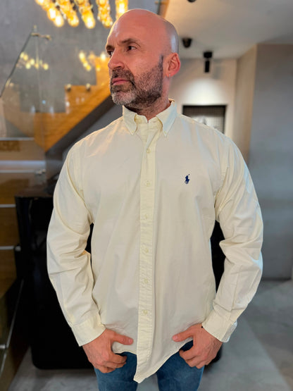 Camisa Polo R.L hombre Algodón Crema Caballo Azul