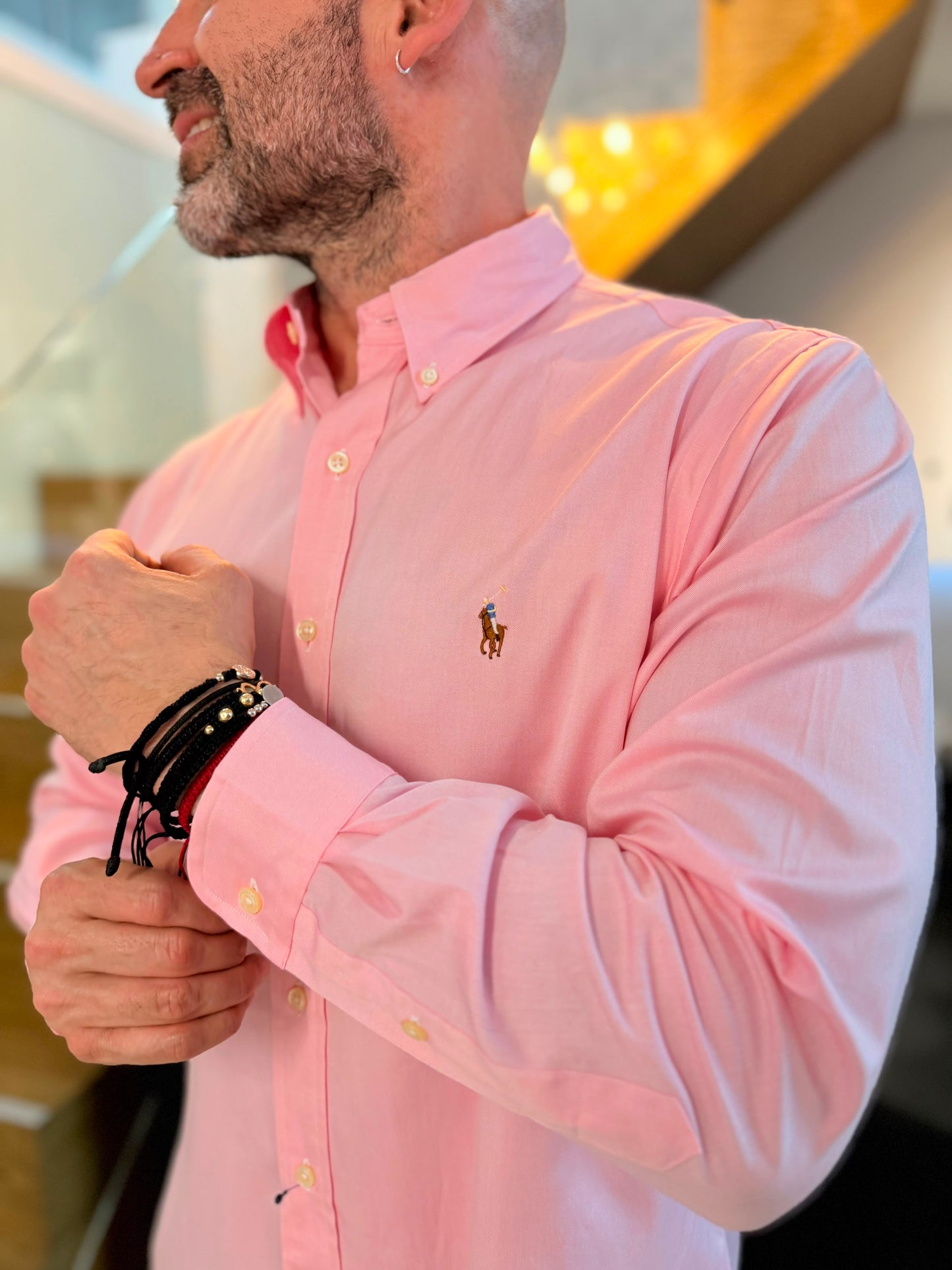 Camisa Polo R.L hombre Algodón Custom Fit Rosada Caballo Multicolor