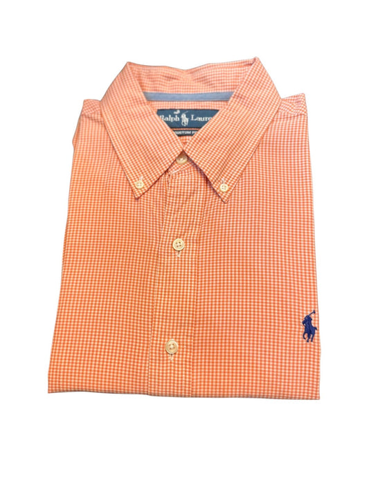 Camisa Polo R.L hombre Algodón Cuadros Naranjas Caballo Azul