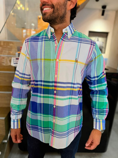 Camisa Polo R.L hombre Oxford Cuadros Colores Caballo Multicolor