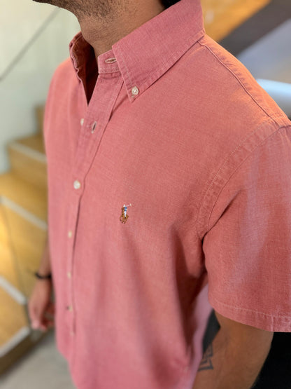 Camisa Polo R.L hombre Algodón Manga Corta Coral Claro