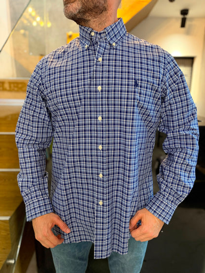 Camisa Polo R.L hombre Algodón Cuadros Azules Caballo Azul