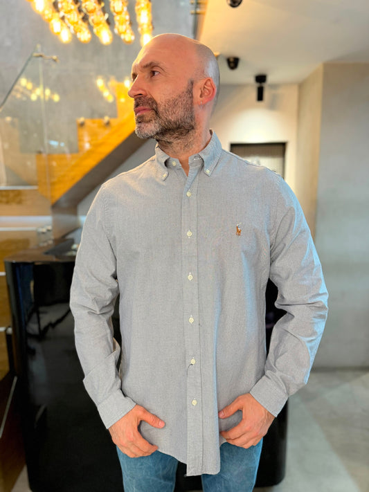 Camisa Polo R.L hombre Oxford Gris Caballo Multicolor