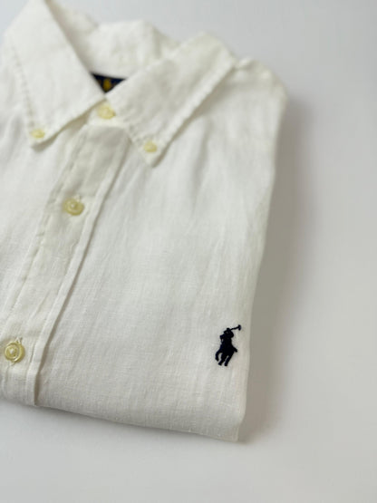 Camisa Polo R.L hombre Lino Blanca Caballo Azul