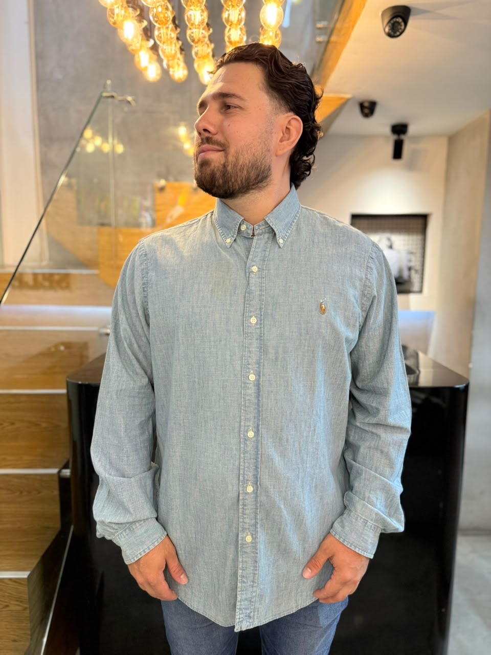 Camisa Polo R.L hombre Algodón Denim Caballo Multicolor