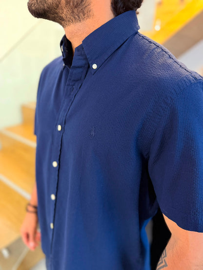 Camisa Polo R.L hombre Manga Corta Galleta Azul Oscura Caballo Azul