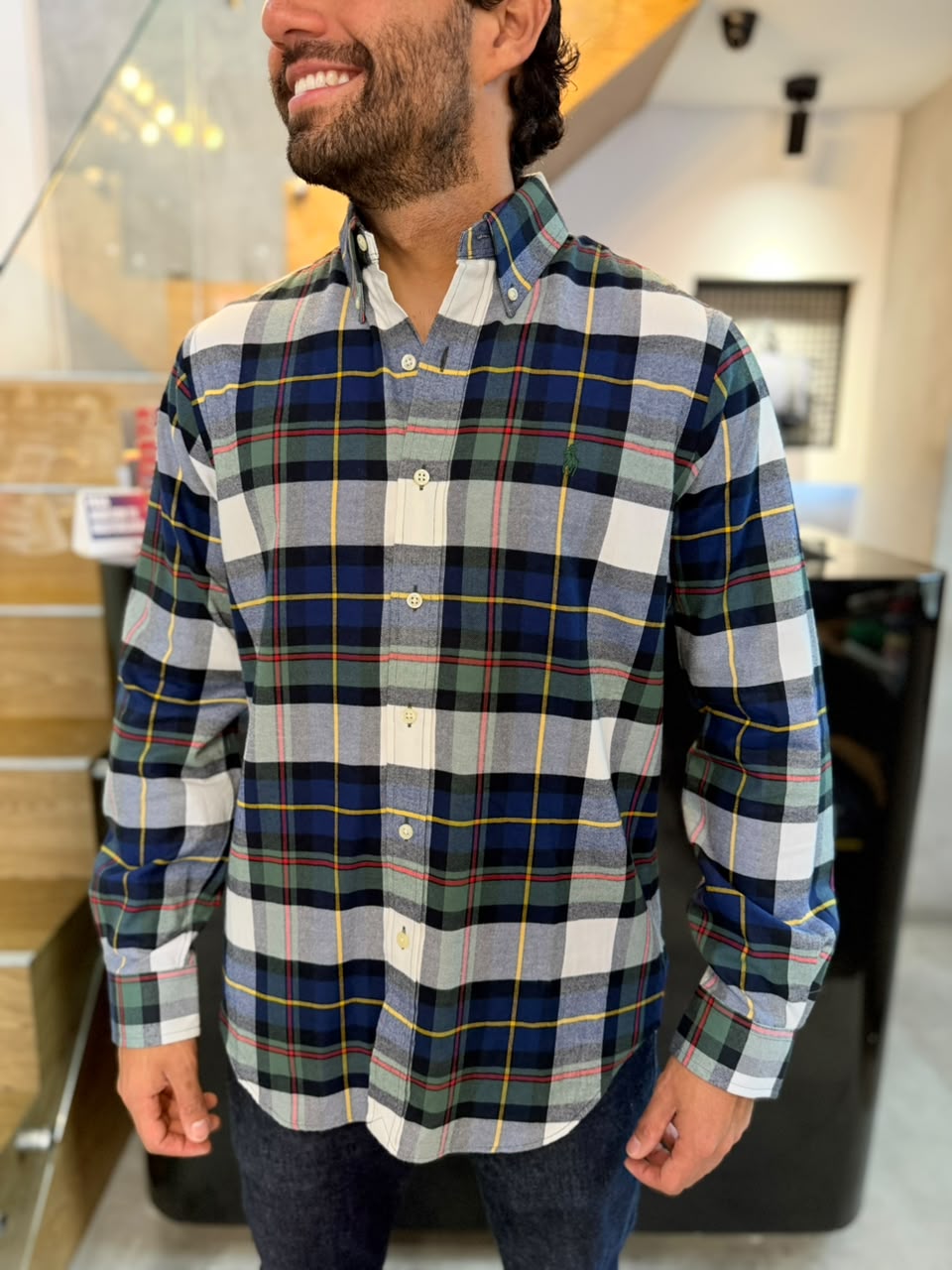 Camisa Polo R.L hombre Algodón Grueso Cuadros Caballo Verde