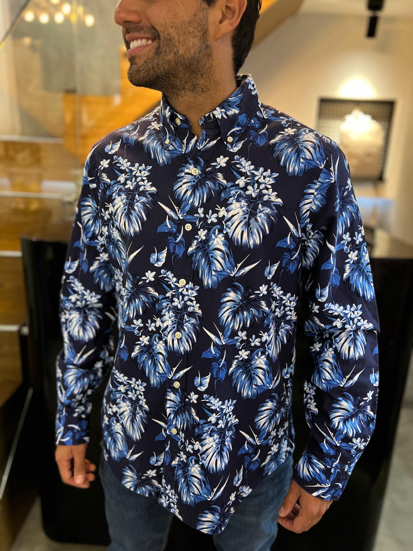 Camisa Polo R.L hombre Oxford Flores