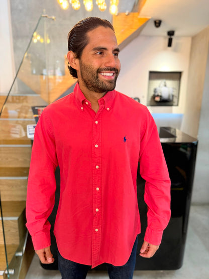 Camisa Polo R.L hombre Oxford Coral Caballo Azul