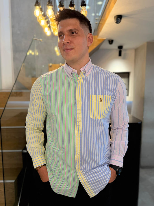 Camisa Polo R.L hombre Oxford Rayas Colores Caballo Multicolor