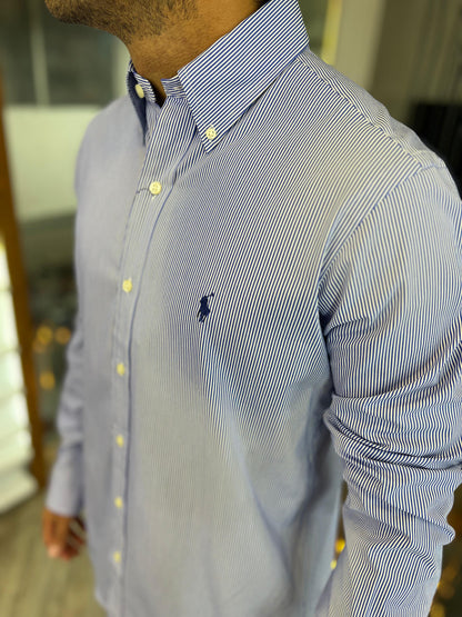 Camisa Polo R.L hombre Algodón Rayas Azules Caballo Azul