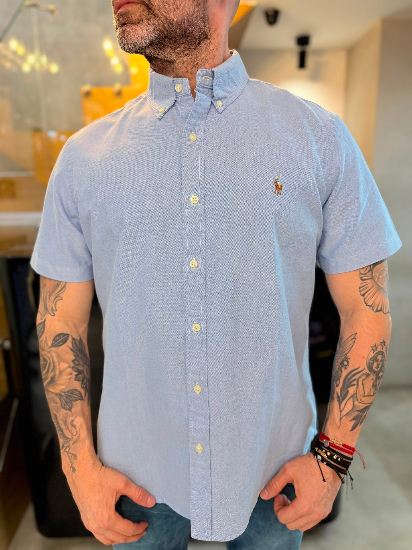 Camisa Polo R.L hombre Oxford Celeste Manga Corta Caballo Multicolor