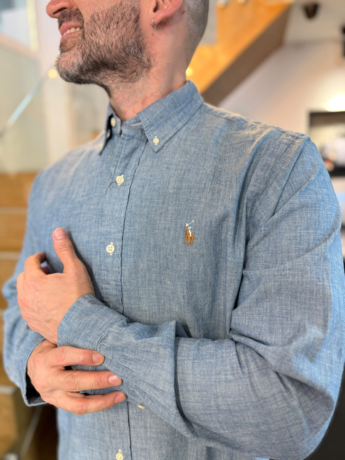 Camisa Polo R.L hombre algodón Denim Caballo Multicolor