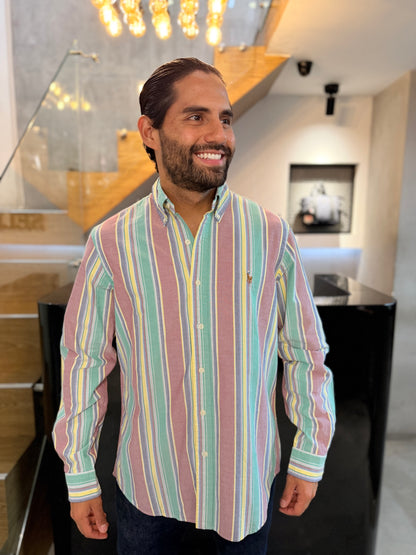 Camisa Polo R.L hombre Oxford Rayas Colores Caballo Multicolor