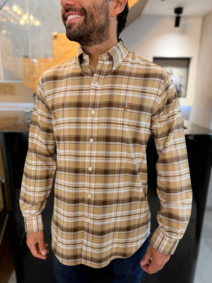 Camisa Polo R.L hombre Algodón Cuadros Cafés Caballo Multicolor
