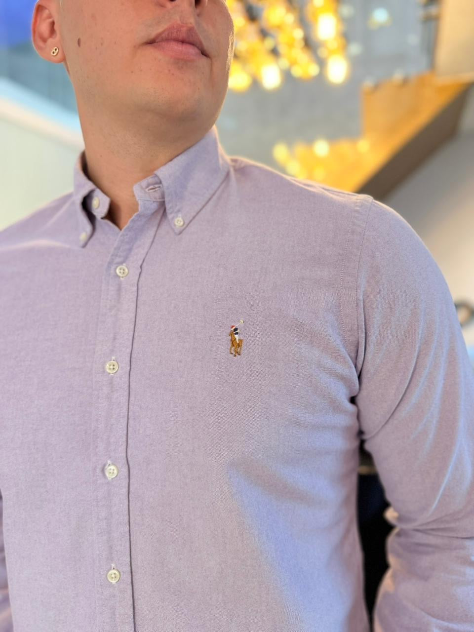 Camisa Polo R.L hombre Oxford Lila Caballo Multicolor