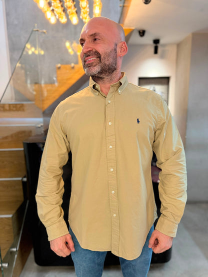 Camisa Polo R.L hombre Oxford Camel Caballo Azul