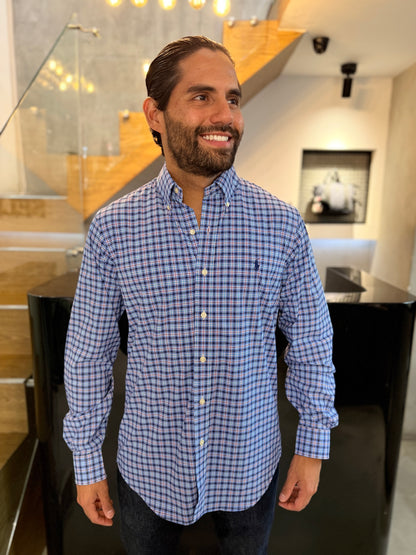 Camisa Polo R.L hombre Algodón Cuadros Azules Caballo Azul