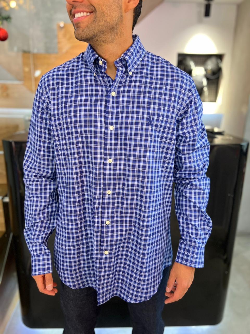 Camisa Polo R.L hombre Algodón Cuadros Azules
