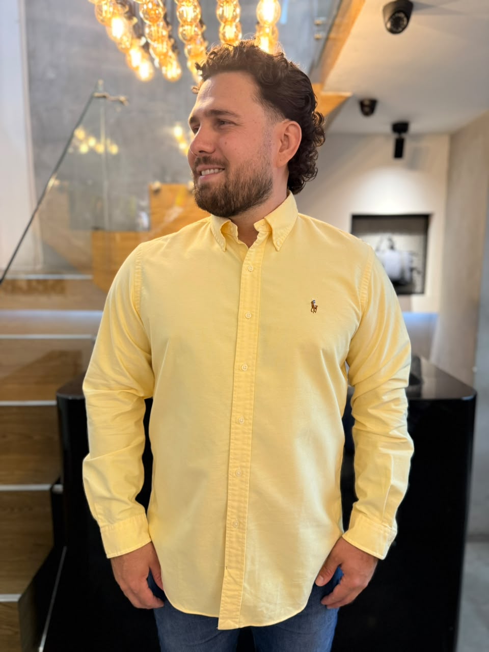 Camisa Polo R.L hombre Oxford  Amarilla Caballo Multicolor