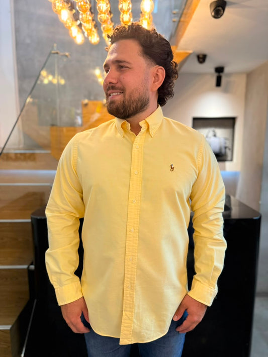 Camisa Polo R.L hombre Oxford  Amarilla Caballo Multicolor