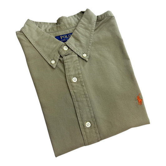 Camisa Polo R.L hombre Oxford Verde Militar Clara Caballo Naranja