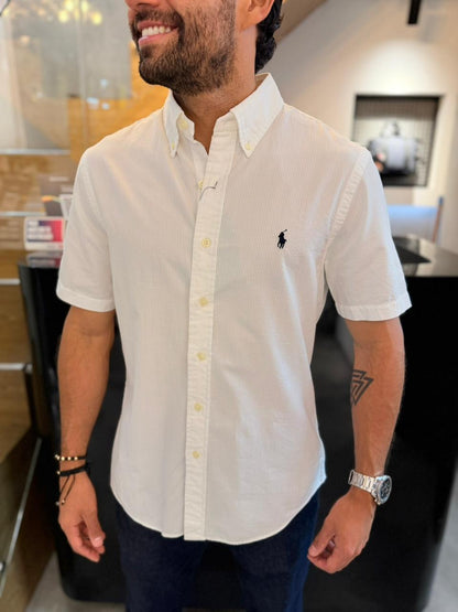 Camisa Polo R.L hombre Galleta Blanca Caballo Negro