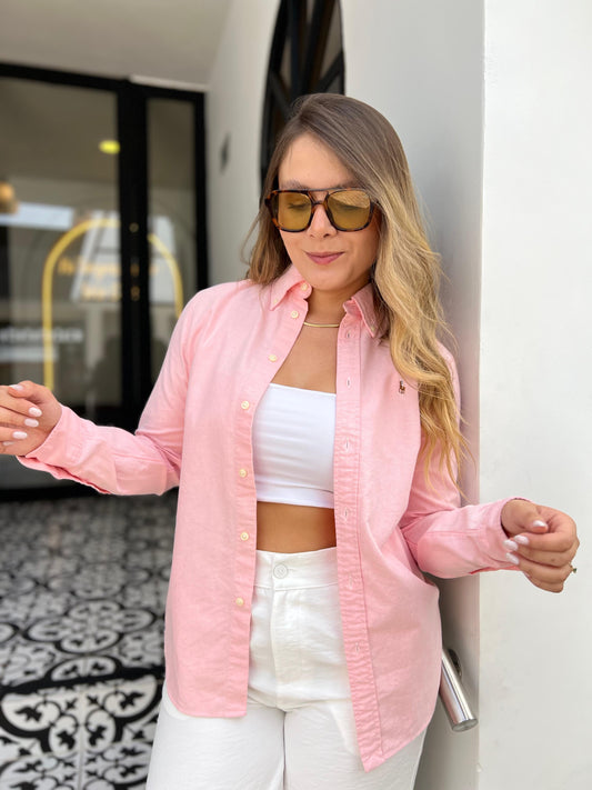 Camisa Polo R.L dama Rosa Oxford