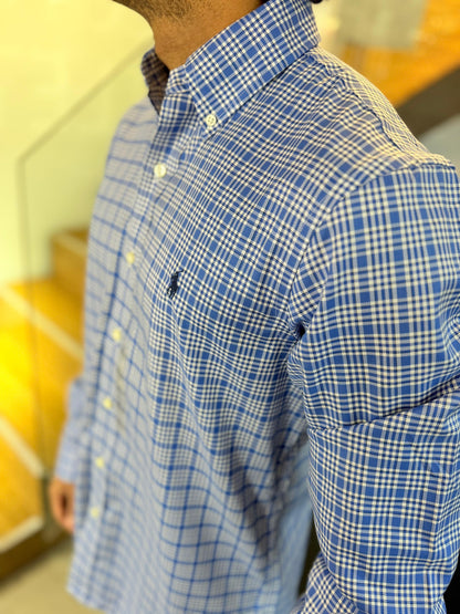 Camisa Polo R.L hombre Algodón Cuadros Azules Caballo Azul