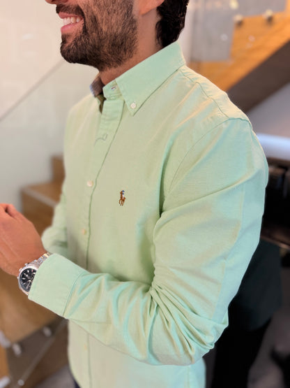 Camisa Polo R.L hombre Oxford Slim Fit Verde Pastel Caballo Multicolor