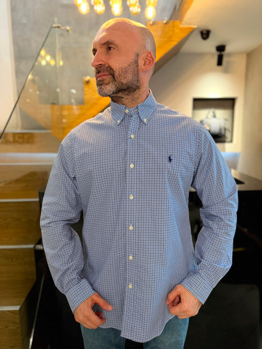Camisa Polo R.L hombre Algodón Cuadros Azules Caballo Azul