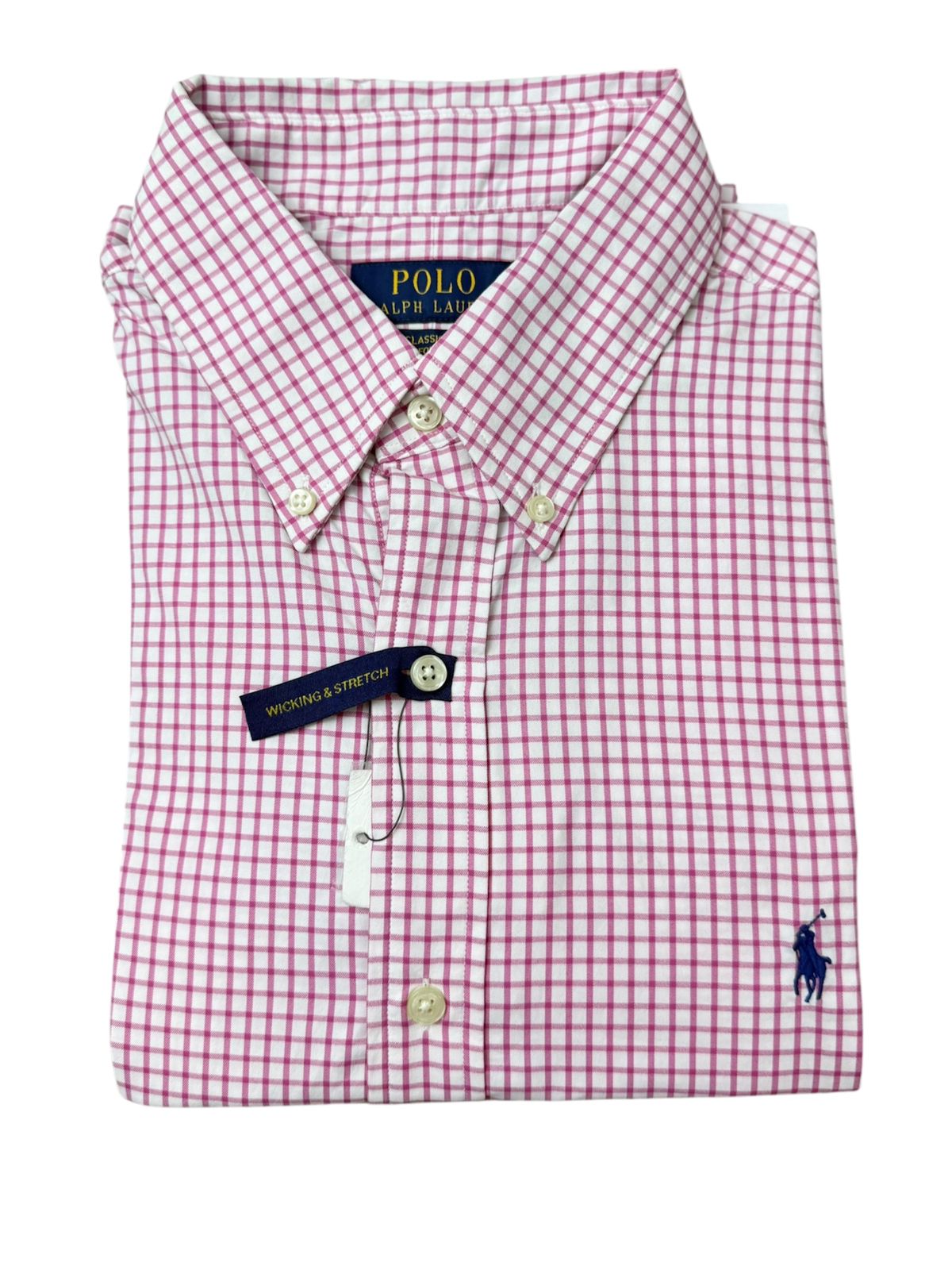 Camisa Polo R.L hombre Algodón Performance Cuadros Rosados