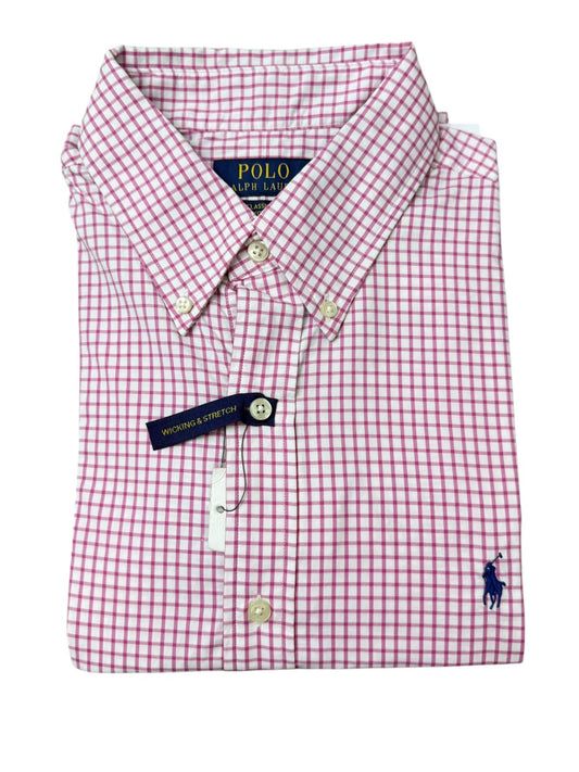 Camisa Polo R.L hombre Algodón Performance Cuadros Rosados
