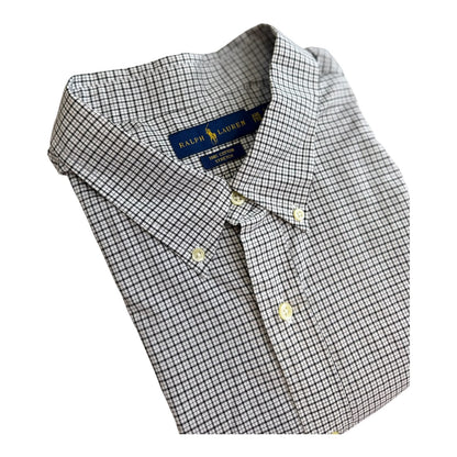 Camisa Polo R.L hombre Algodón Cuadros Blancos Con Negro Caballo Negro