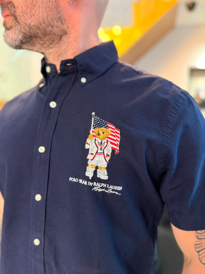 Camisa Polo R.L hombre Oxford Azul Oscura Manga Corta Edición Polo Bear