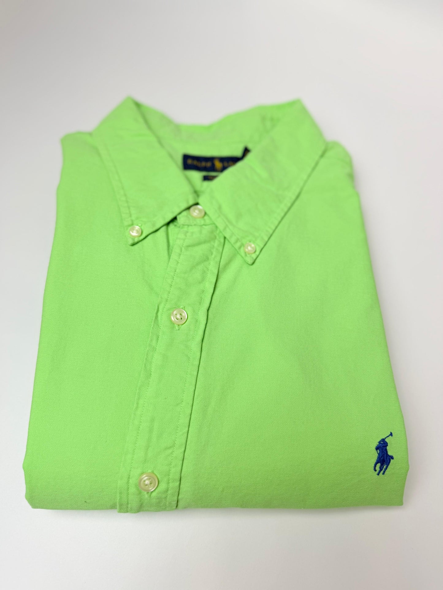 Camisa Polo R.L hombre Oxford Verde Limon Caballo Azul