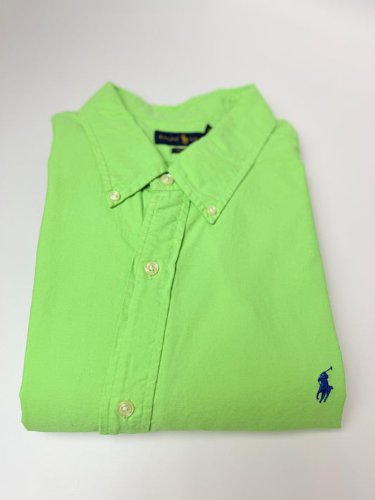 Camisa Polo R.L hombre Oxford Verde Limon Caballo Azul