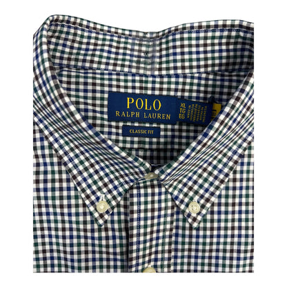 Camisa Polo R.L hombre Algodón Cuadros Verdes Caballo Azul