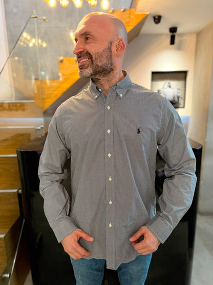 Camisa Polo R.L hombre Algodón Cuadros Negros Con Blanco Caballo Negro